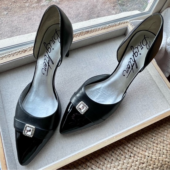 Brighton Black Leather ‘Yolo’ Squared Jewel Accent 3” Heeled Shoes / Pump, 8.5M - Picture 1 of 16
